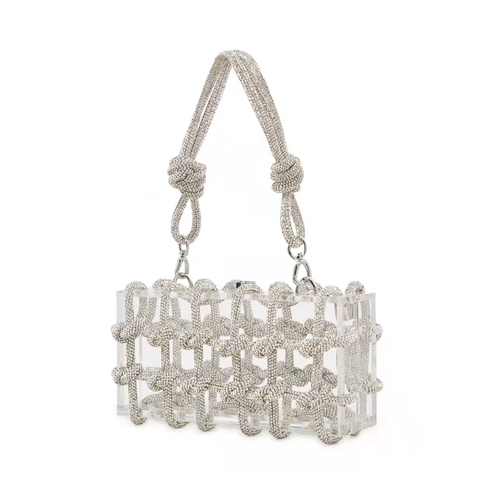 Luxury Bling Bling Luxury Brand Bag Transparent Rhinestone Branded Designer Shoulder Strap Handbags For Women 