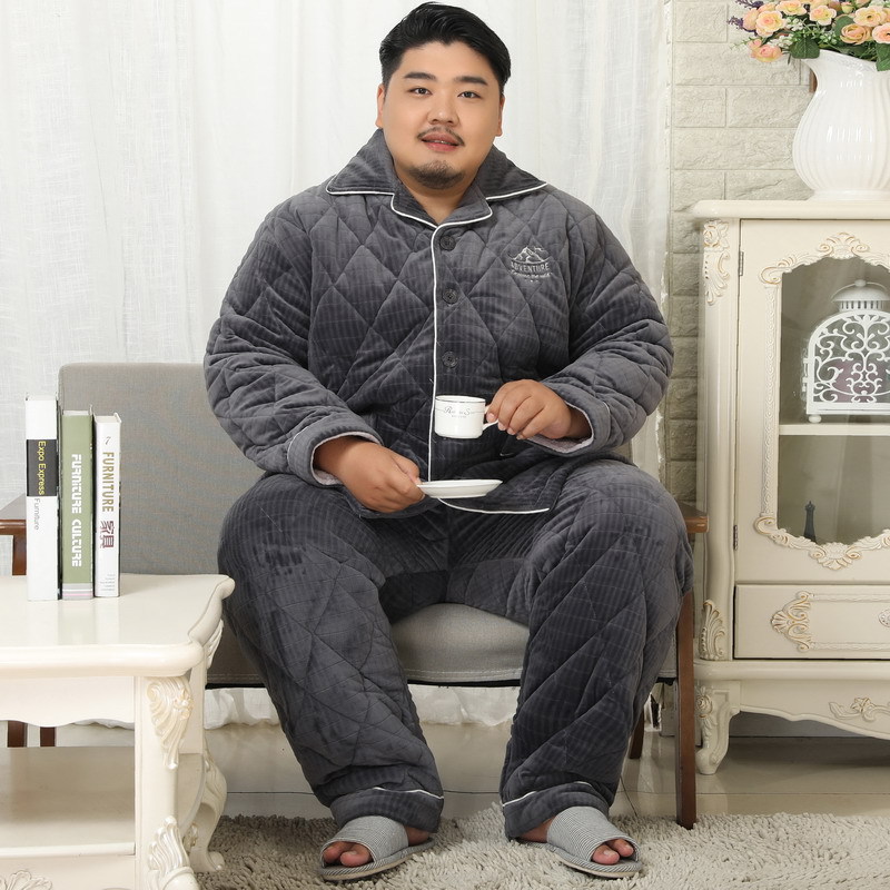 Men's Sleepwear Winter Plus Flannel Men's Cotton Pajamas 2 Piece Sleepwear 
