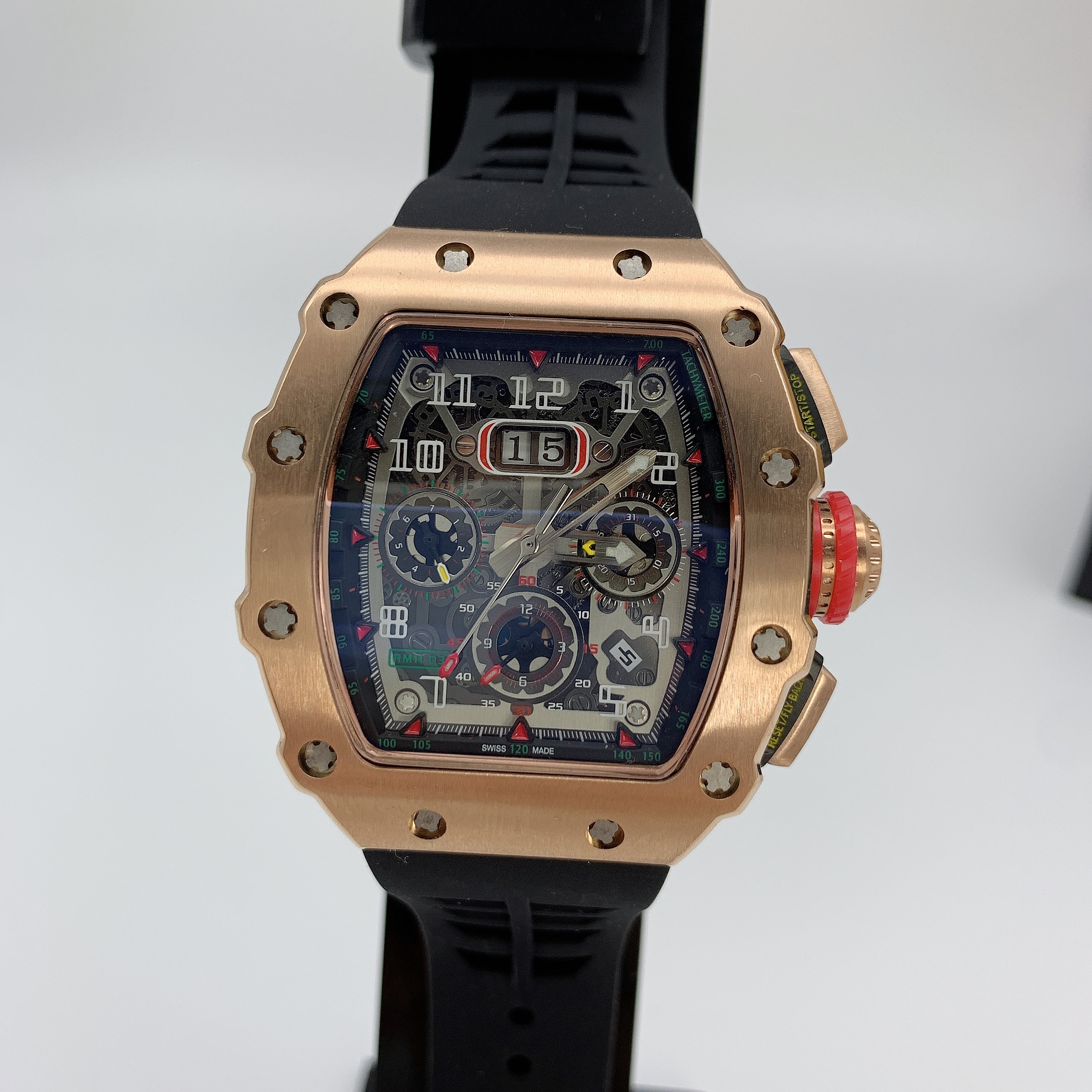 Rm11-03 Skeleton Men's Watch Mineral Glass 316l Stainless Steel Case Rubber Strap Automatic Mechanical Movement 