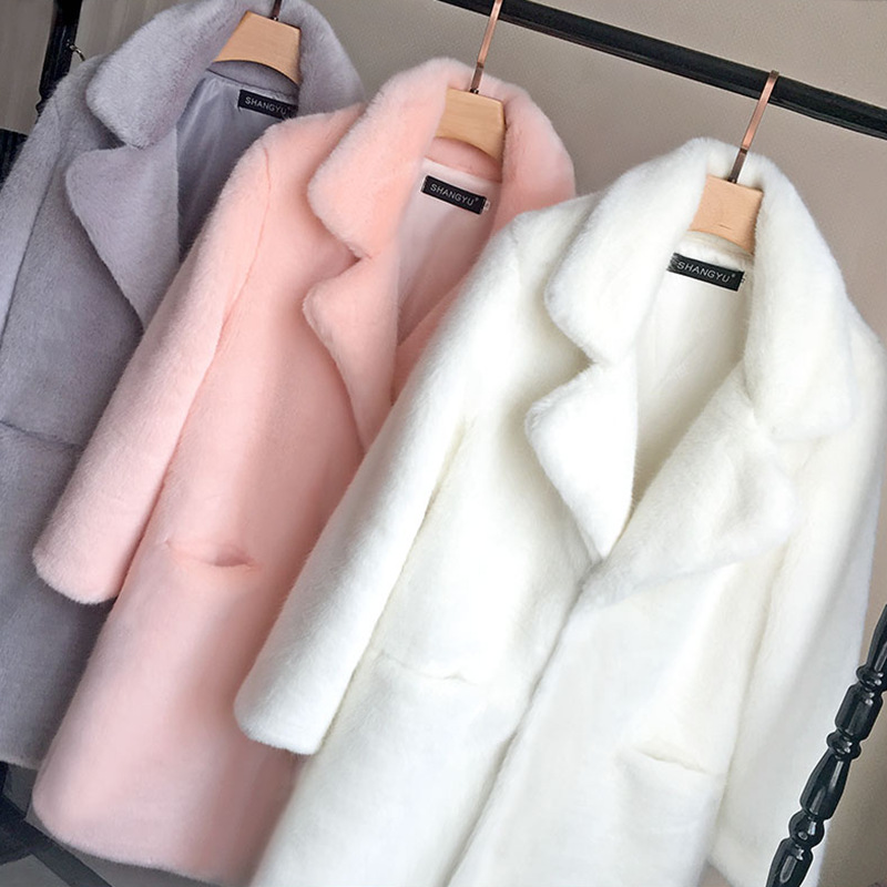 Wholesale Custom Long Warm Wool Mink Slim Jacket Winter Fur Coat Women 