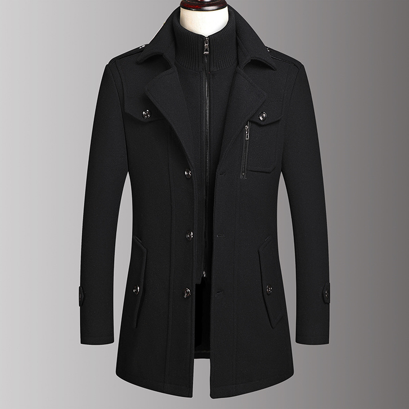 New Men Wool Blends Coats Autumn Winter Solid Color Cold Resistant Men Woolen Overcoat Double Collar Casual Trench Coat Male 