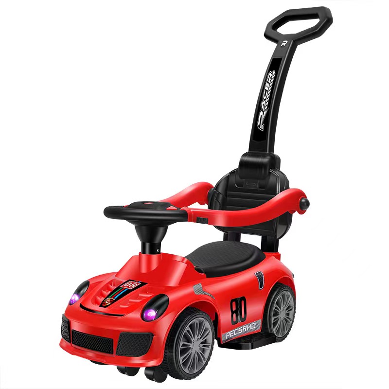 New Arrival Factory Made Hot Selling Indoor Outdoor Safe 4 Wheels Baby Kids Push Chair Swing Car Ride On Toy With Push Handle 