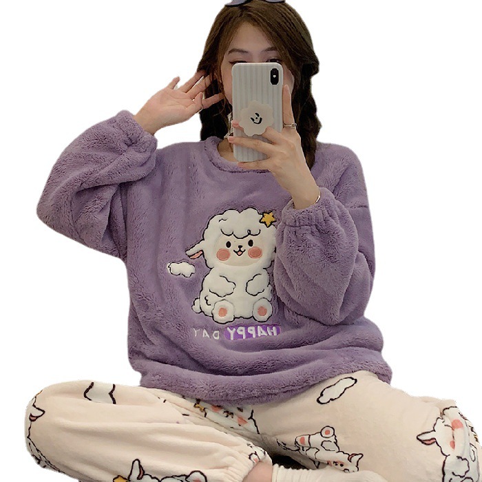 Wholesale Pajamas Women's New Winter Coral Velvet Flannel Thickened Housewear Women's Sleepwear 
