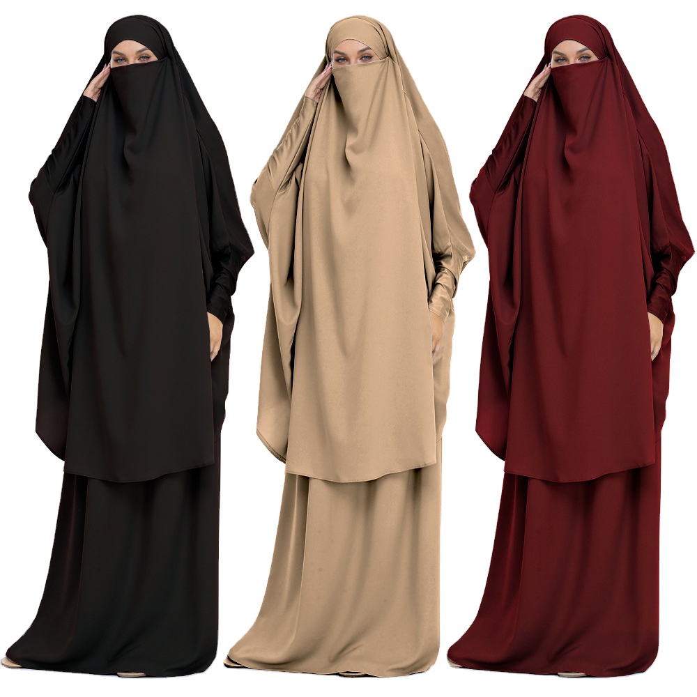 Custom Islamic Clothing Abaya Women Muslim Dress Dubai Casual Solid Color Robe Two-piece Suit Abaya Women Muslim Dress 