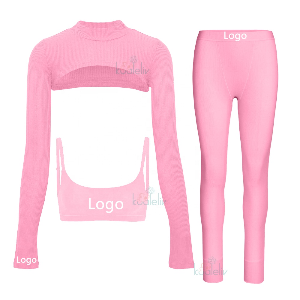 Custom Logo Sweatyrocks Women's Stretch Cutout Yoga Sports Tee Long Sleeve Crop Top T Shirts Women 3 2 Piece Sets 