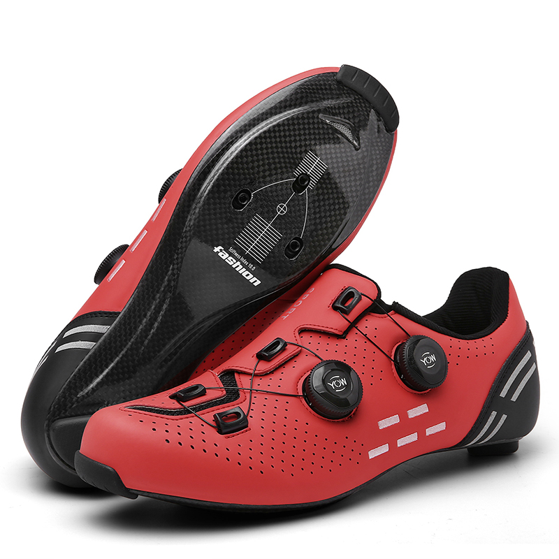 Unisex Men Women Carbon Fiber Knob Adjustable Mesh Breathable Self-locking Sports Shoes Road Cycling Shoe 
