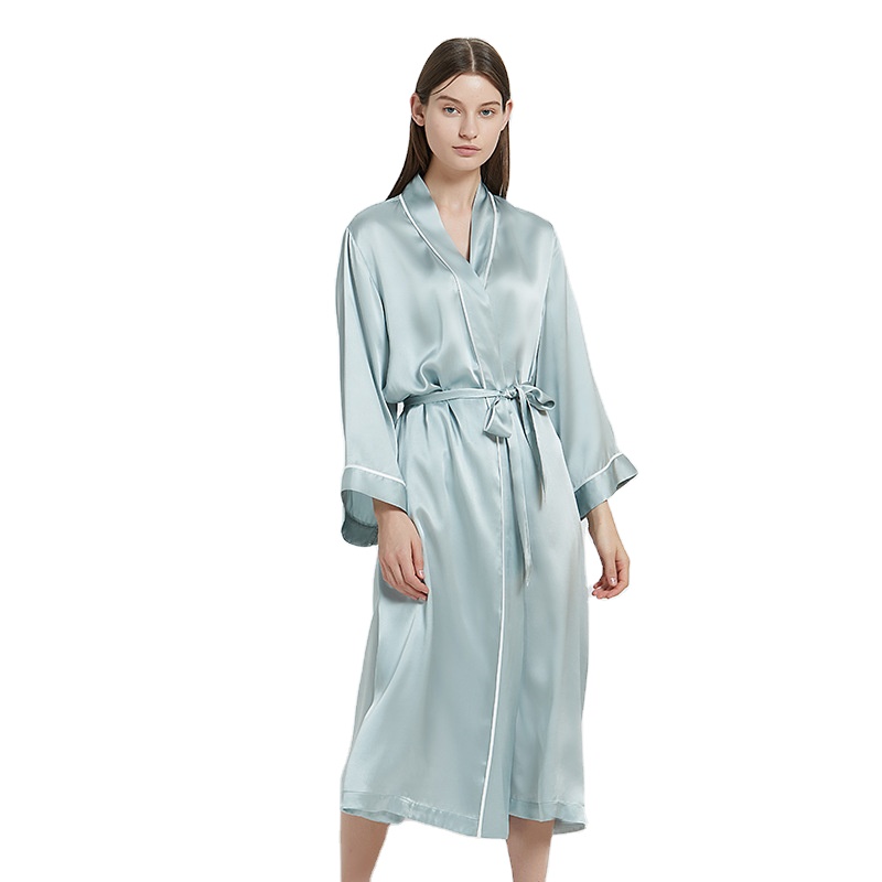 Wholesale Wedding Embroidered Bride Silk Lace Kimono Robe Sexy White Valentine Bath Long Sleeve Satin Lace Silk Robes Women 