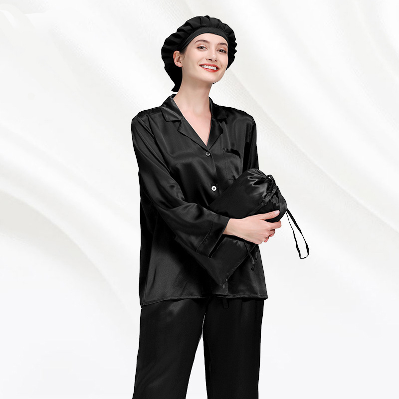 Women's Sleepwear Silk Long Sleeve Pajamas Pajamas Two Piece Set Mulberry Silk Girl Pajamas Set 