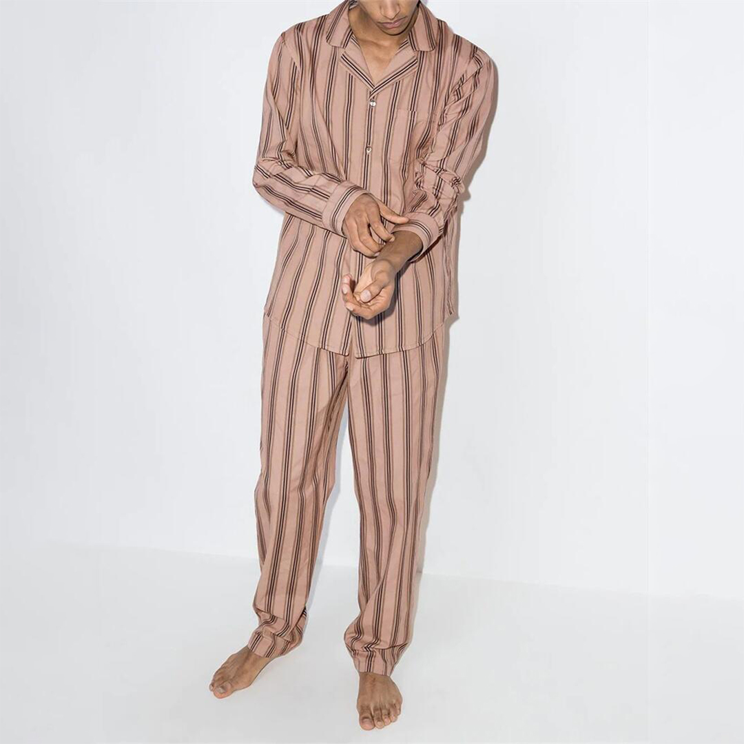 High Quality Buttoned Striped Set Wholesale Custom 2020 Winter Cotton Men's Sleepwear 