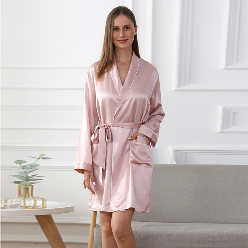 Black 100% Mulberry Silk Bath Robe Women's Luxury Silk Robes Spa Nightgown Custom Girls Real Long Plain Silk Robe Kimono 