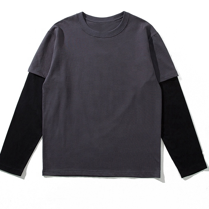 Custom Blank Double Layer Sleeve Tee Shirt Unisex 2 In 1 Double Layer Long Sleeve T Shirt 