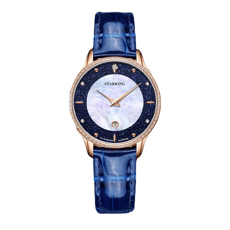 2021 Women's Luxury Diamond Watch Blue Sandstone &amp; Fritillaria Dial Quartz Watch 