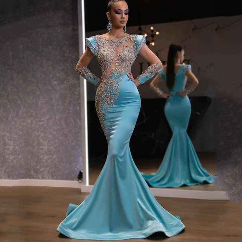 New Women Party Evening Dresses Elegant Lace Sequin Prom Dress Princess Maxi Evening Gowns Blue Dress 