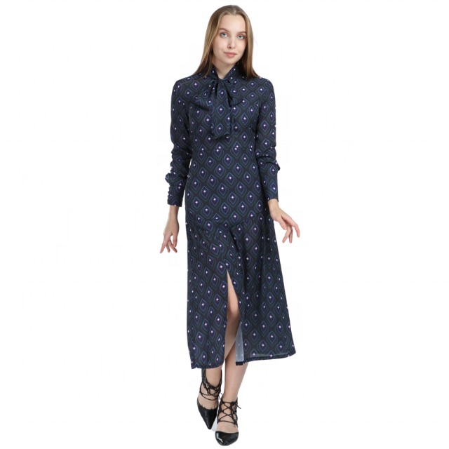Small Size Women's Clothing Wholesale Fashion New Style Long Sleeve High Quality For Elegant Office Lady Geometric Printed Dress 