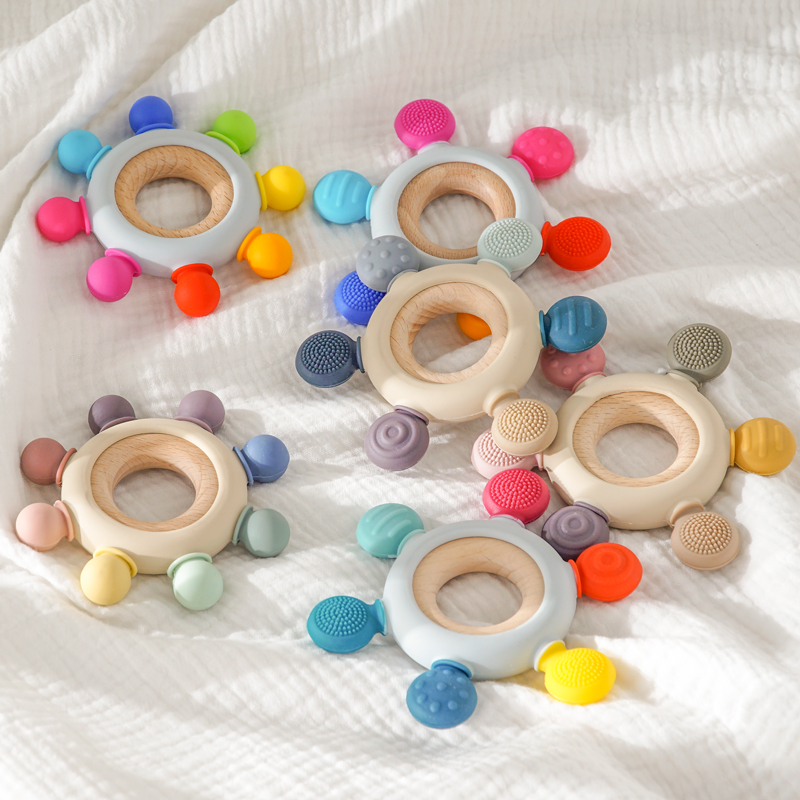 Newborn Gifts Baby Sensory Toys Non-toxic And Bpa-free Baby Molars 100% Food Grade Silicone Baby Silicone Wood Teether 