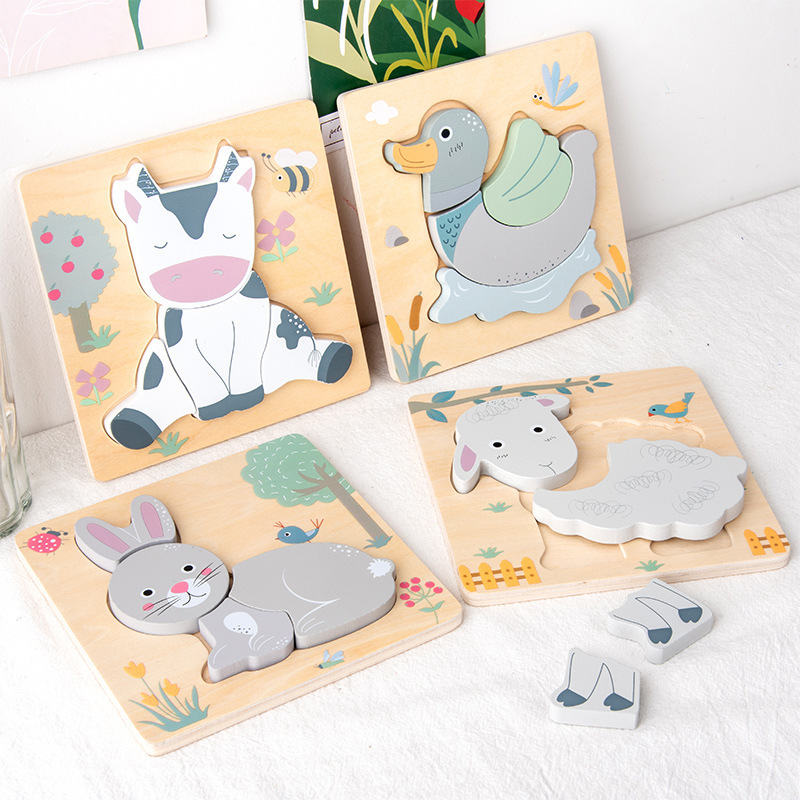 New Wooden 3d Plane Puzzle Baby Early Educational Animal Puzzle Board Wood Cartoon Wooden Jigsaw Puzzle Toys For Girls 
