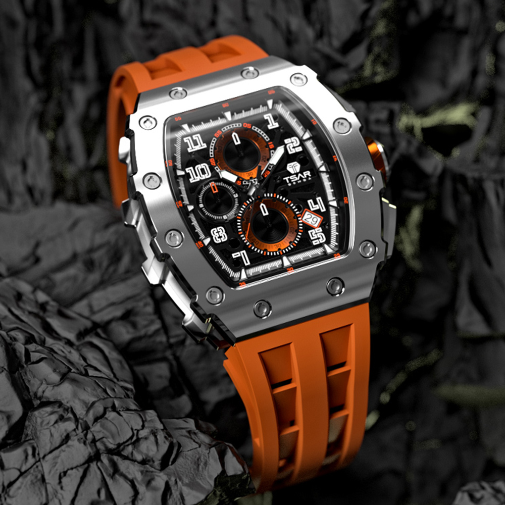Tsar Bomba Fashion Luxury Sport Square Fashion Waterproof Quartz Watches For Men Sports Stainless Steel Wrist Watch Mens 