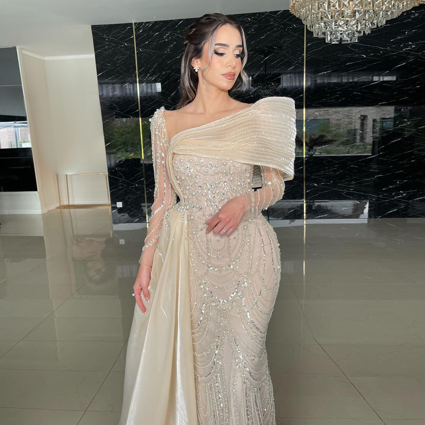 Jancember SZ256 New Design Mermaid Heavy Sequined Beaded Lace Women Party Plus Size Fashion Elegant Evening Dresses
