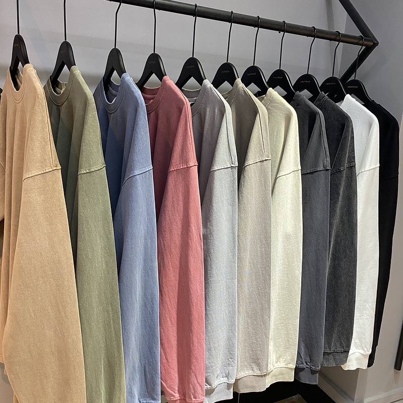 Mock Neck Long Sleeve Custom Wholesale Heavyweight T-shirt T Shirt Long Sleeve Vintage Washed Oversized Tshirt 