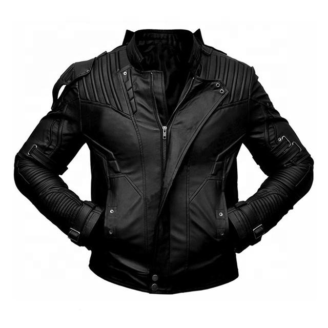 Men's Guardians Of Galaxy Star Lord Chris Pratt Biker Cafe Racer Leather Jacket Ladies Pu Jacket 