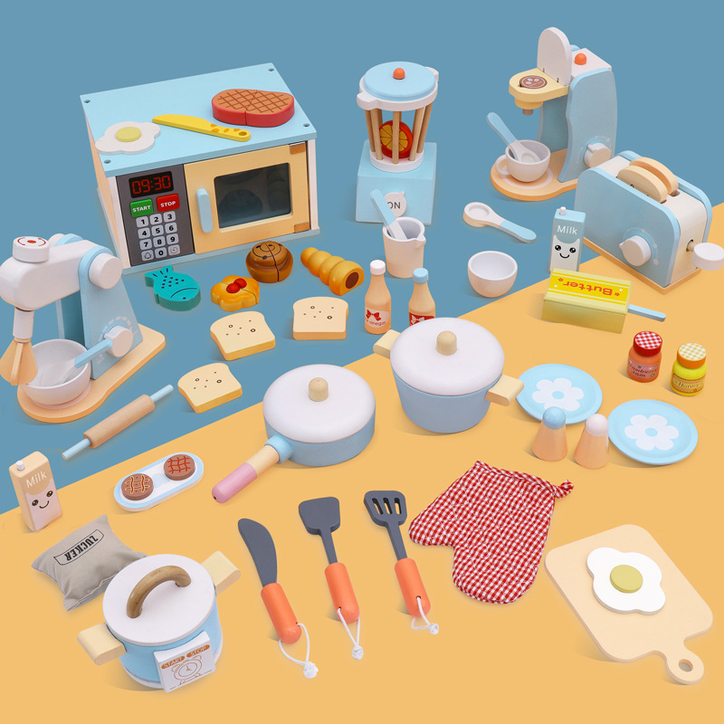 Wooden Kitchen Pretend Play Toy Simulation Wooden Fruits Food Mixer Baby Early Learning Educational Toys For Child Funny 