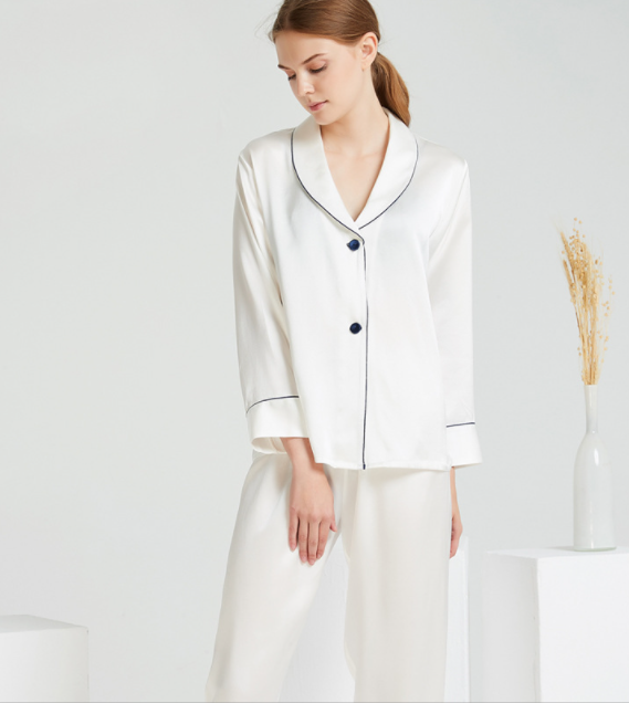 New Developed 100% Pure Silk Satin Pajamas Lady Luxury Sleepwear 