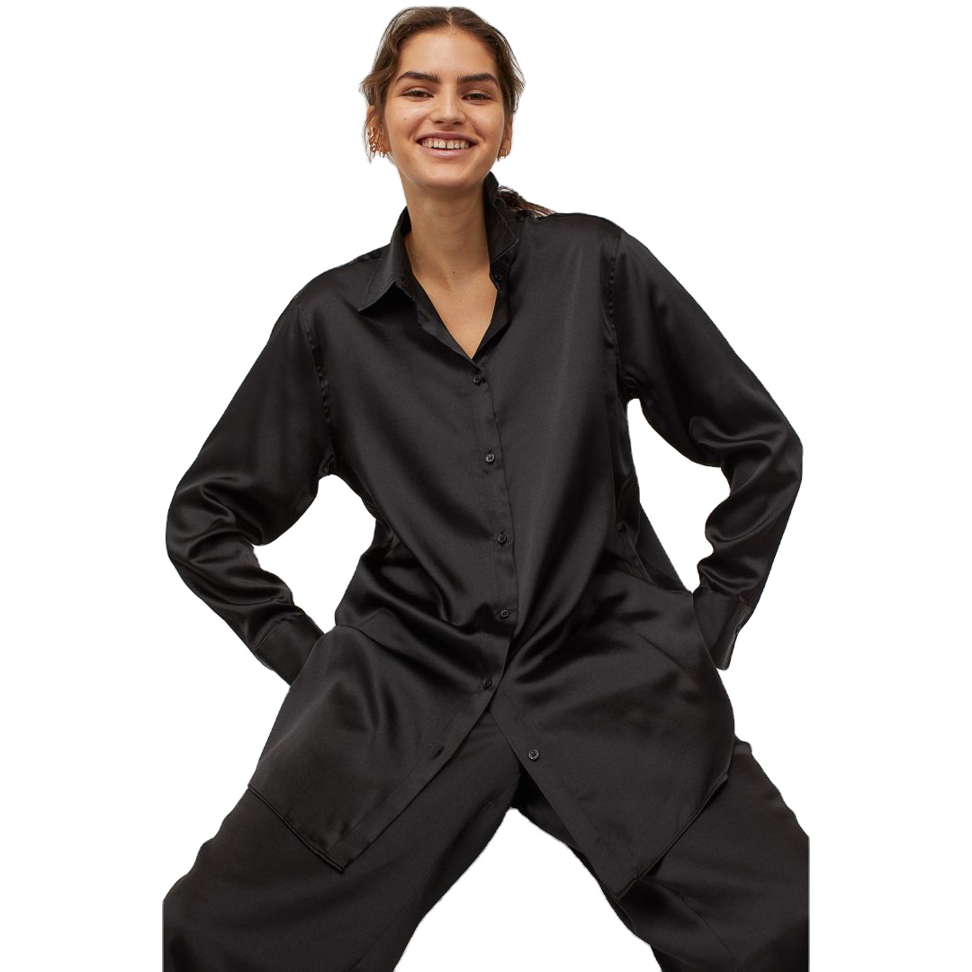22mm Black Silk Women Pijamas Lounge Wear Women Gown Women's Sleepwear Shirts And Pants 