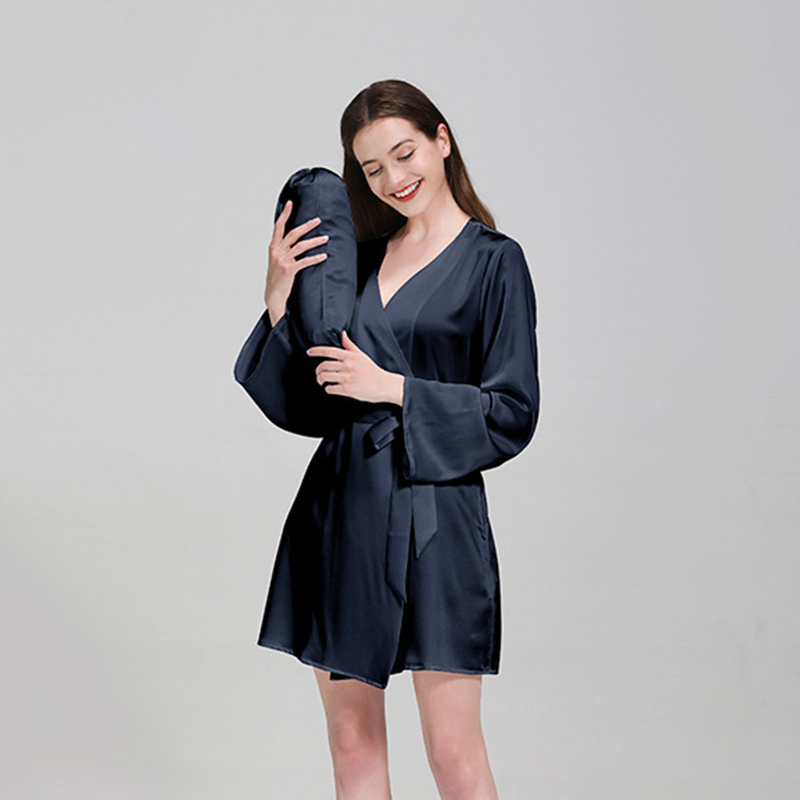 19 Mm Silk Robes Women's Long Sleeve Long V-neck Pajamas 100% Mulberry Silk Robes 