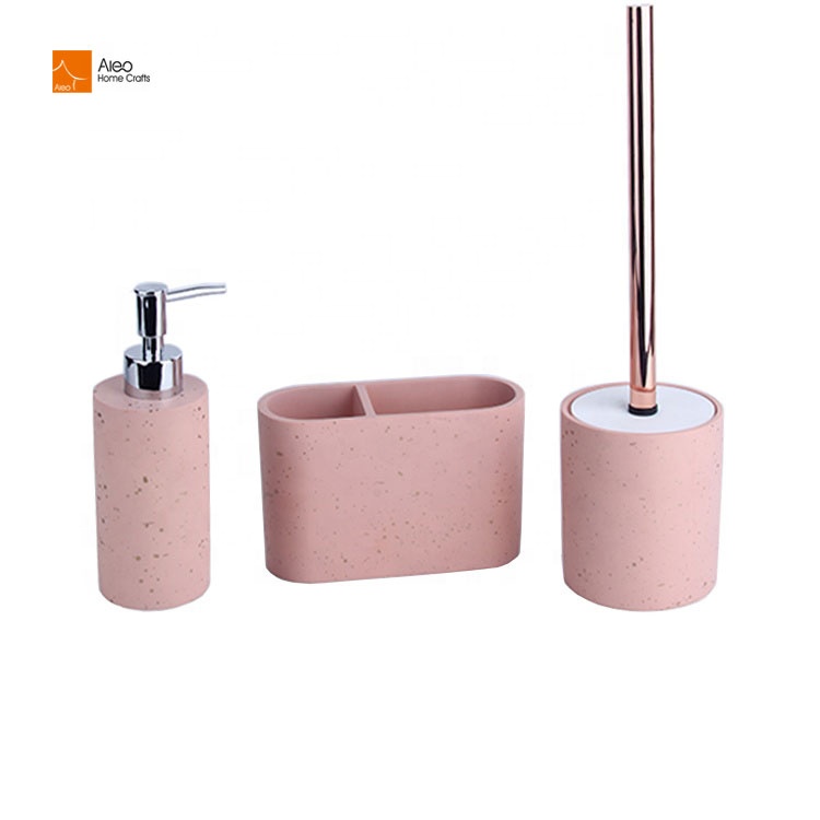 Home Decor Bathroom Products Accessory Hotel Pink And Gold Poly Resin Bathroom Set China Supplier For Hotel 