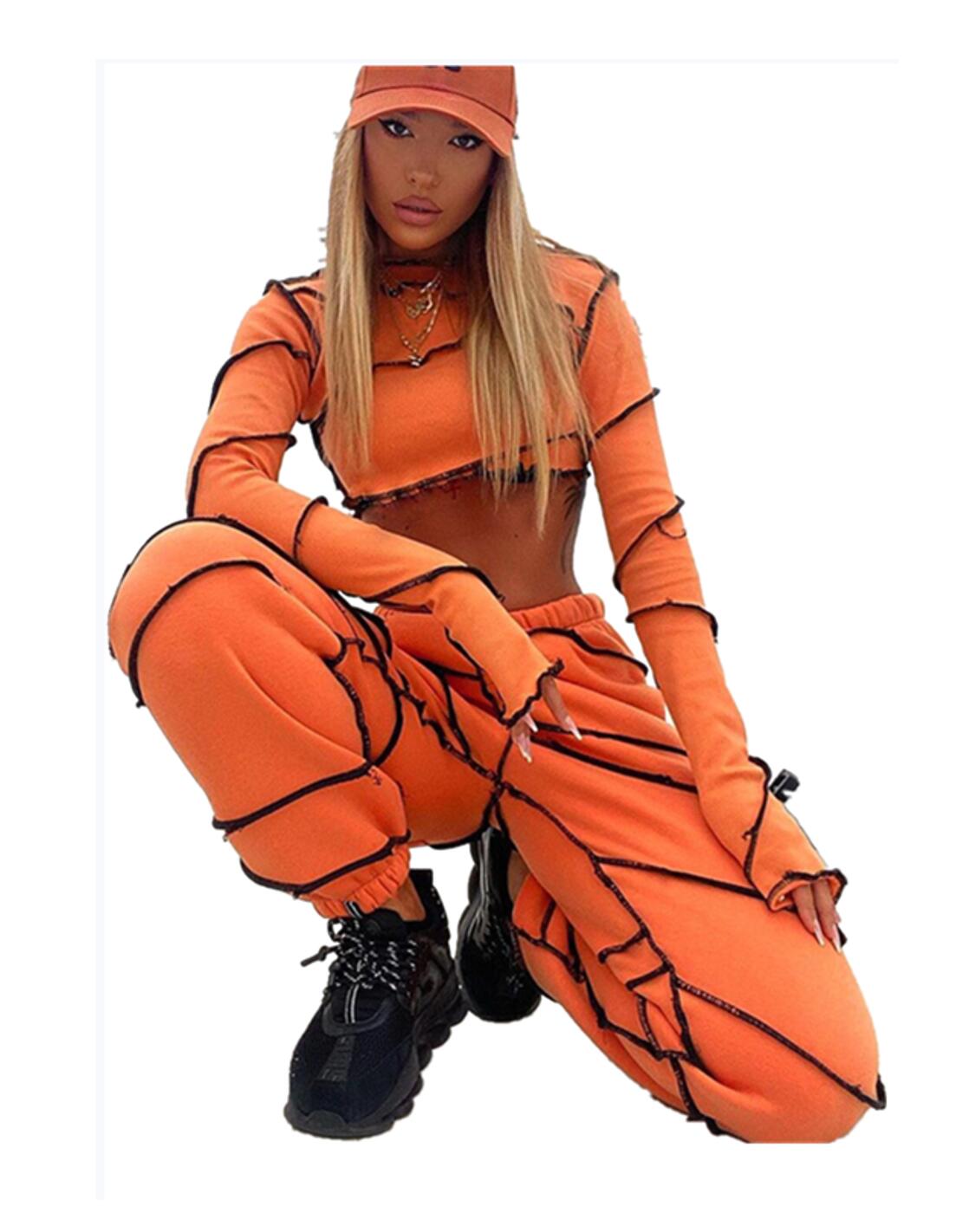 Cotton Women's Sets With Patchwork Crop Top And Pants Two Piece Pants Set Women Clothing 2021 Two Piece Fashion Women 