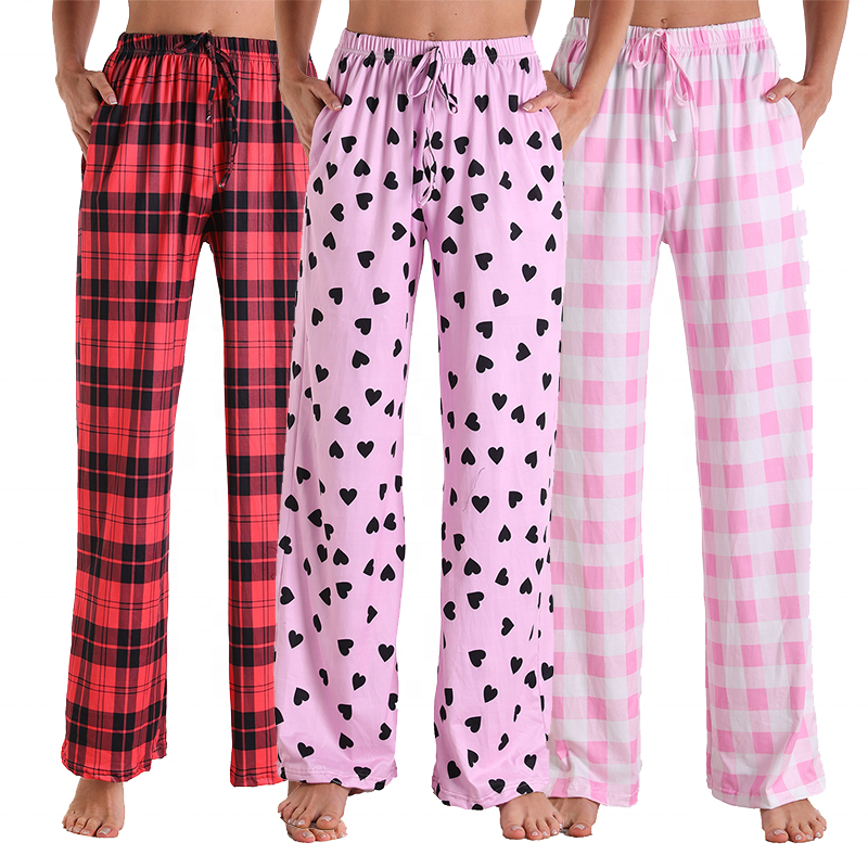 2022 New Arrivals Wholesale High Quality Soft Women's Sleepwear Pajama Bottom Lounge Plaid Wide Leg Pajama Pants For Women 