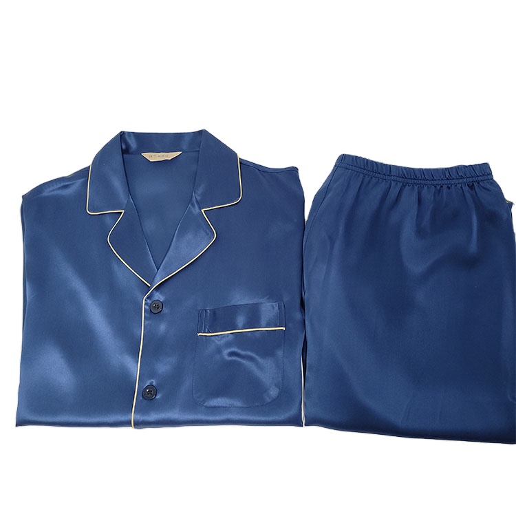 19mm 100% Silk Navy Blue Pajamas Men's Silk Pajamas Sleepwear For Men 