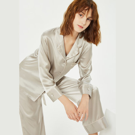 Pure Women's Soft Long Sleeve Sleepwear Button Down Satin Silk Pajama Set 