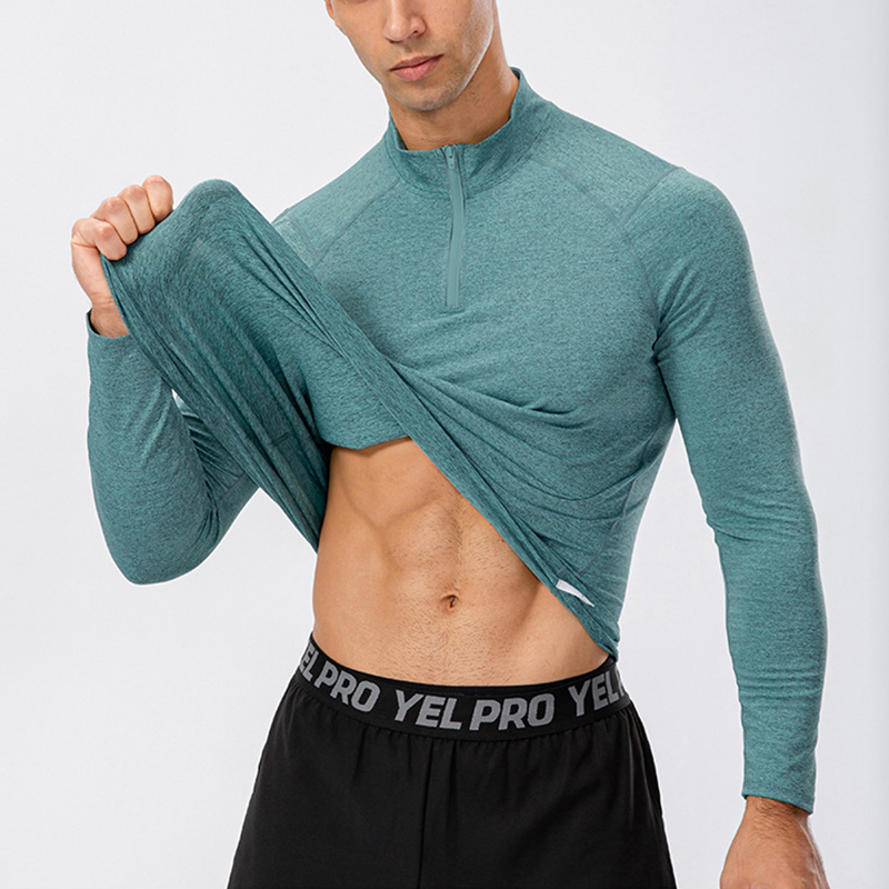 Autumn Half Zipper Stand-up Collar Quick-drying Fitness Long Sleeves High Stretch Men's Muscle Training Sportswear 