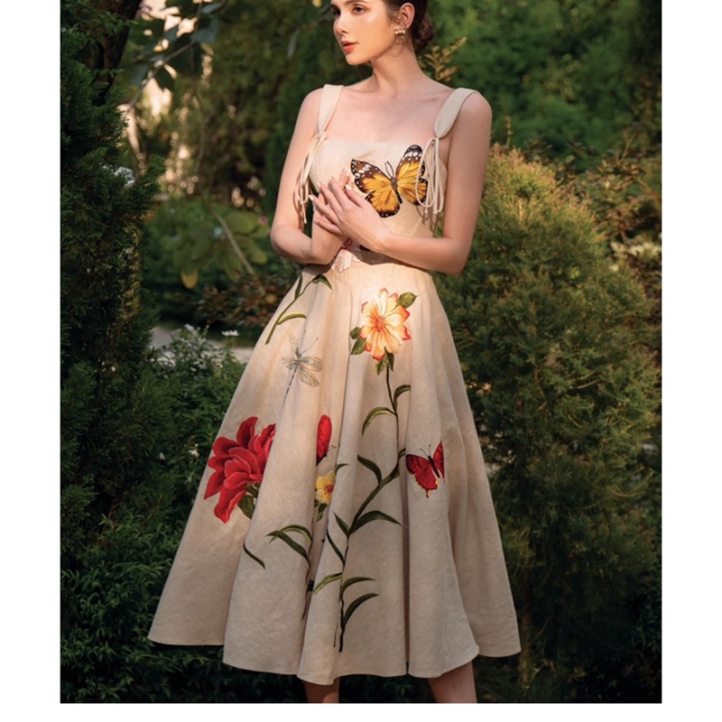 2023 Summer New Dress Fashion Design Women's Butterfly Decorative Slim Slim Dress 