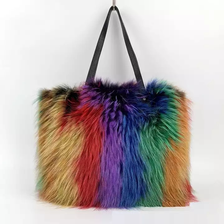 Sy High Capacity Women Handbag Soft Fluffy Hand Crossbody Bag Real Fox Raccoon Fur Bags Women Handbags Ladies 