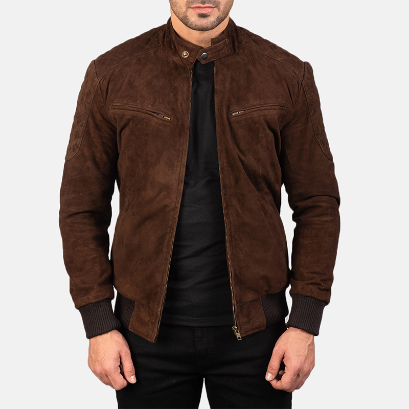 Custom Suede Bomber Jacket Chenille Patchwork Jacket Wool Body Long Sleeves Jacket For Cold Winter 