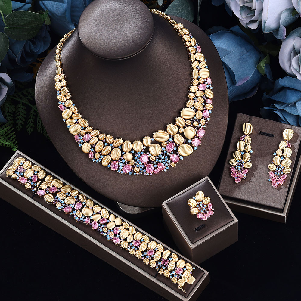 4pcs Green Cz Luxury African Jewelry Set For Women Wedding Party Zircon Crystal Dubai Bridal Jewelry Set Gift 