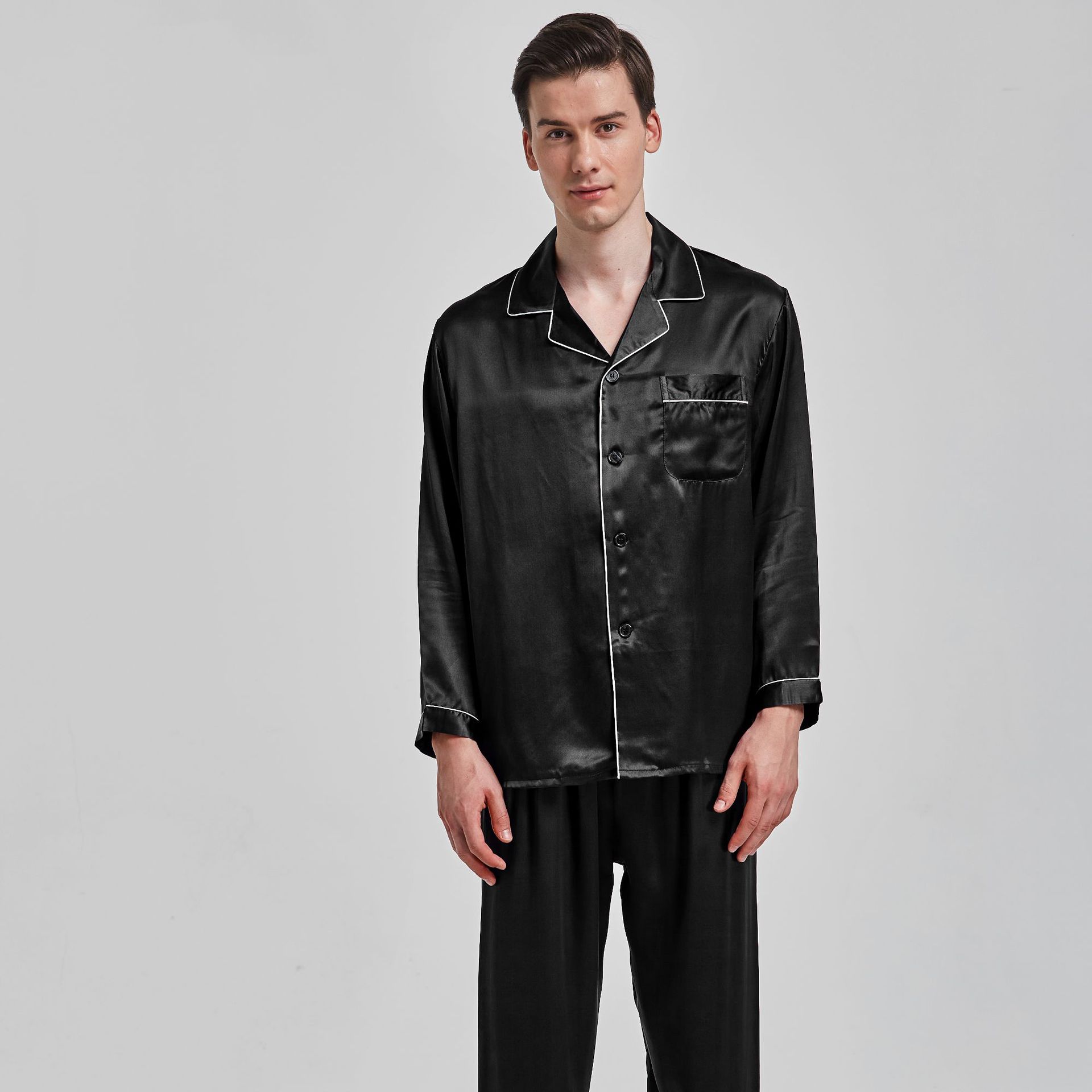 Oem/odm Men's Stain Silk Pajama Set Sexy Modern Style Soft Cozy Satin Baju Tidur Silk Sleepwear Silk Pajamas Men's Sleepwear 