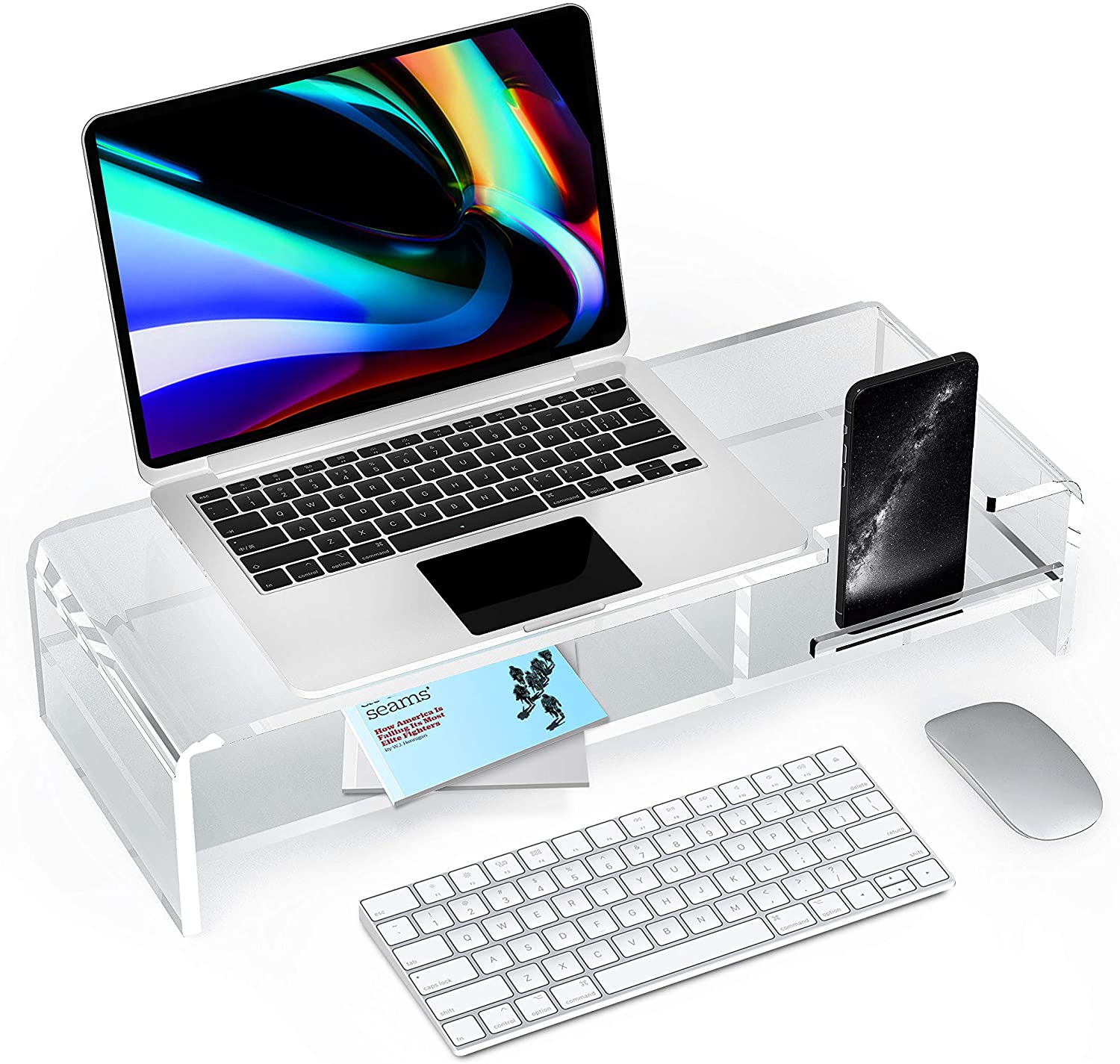 Acrylic High Transparency Computer Monitor Stand With Storage Compartment,Mobile Phone Stand-office Desk Accessories 