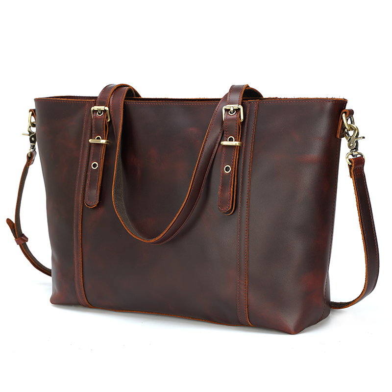 Tiding Custom Logo Lady Real Cowhide Shoulder Bag Women Leather Tote Bag For Daily Vintage Crazy Horse Leather Handbag 