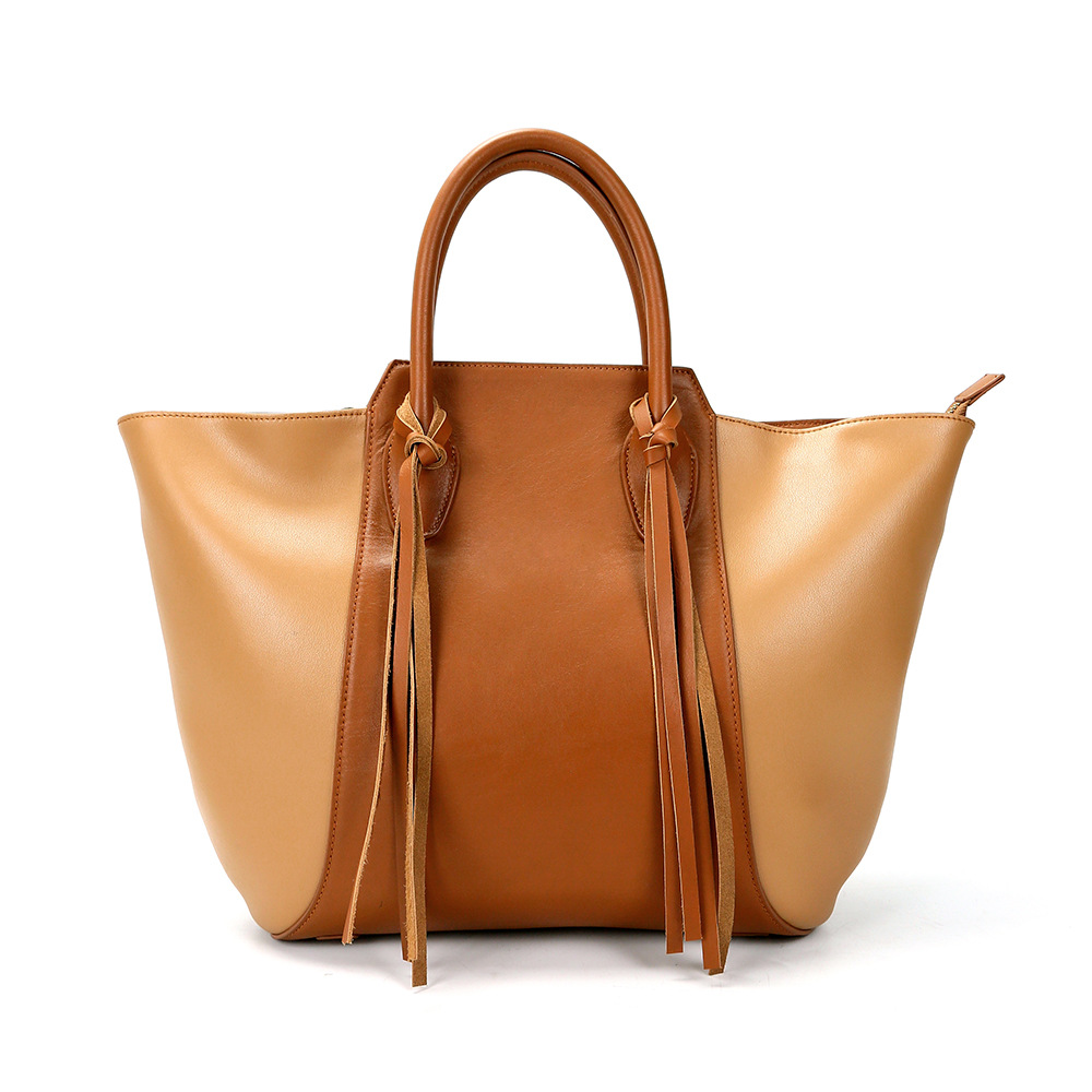 Autumn And Winter Original Cowhide One Shoulder Crossbody Fashion Big Bag Genuine Leather Portable Tassel Tote Bag Female 