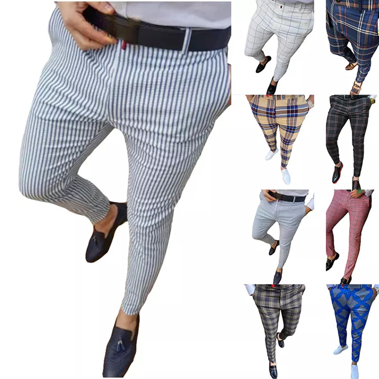 2022 Fashion Hot Sell Private Label Men's Trousers Chinos Mens Polyester Pants Plaid Pants Men 