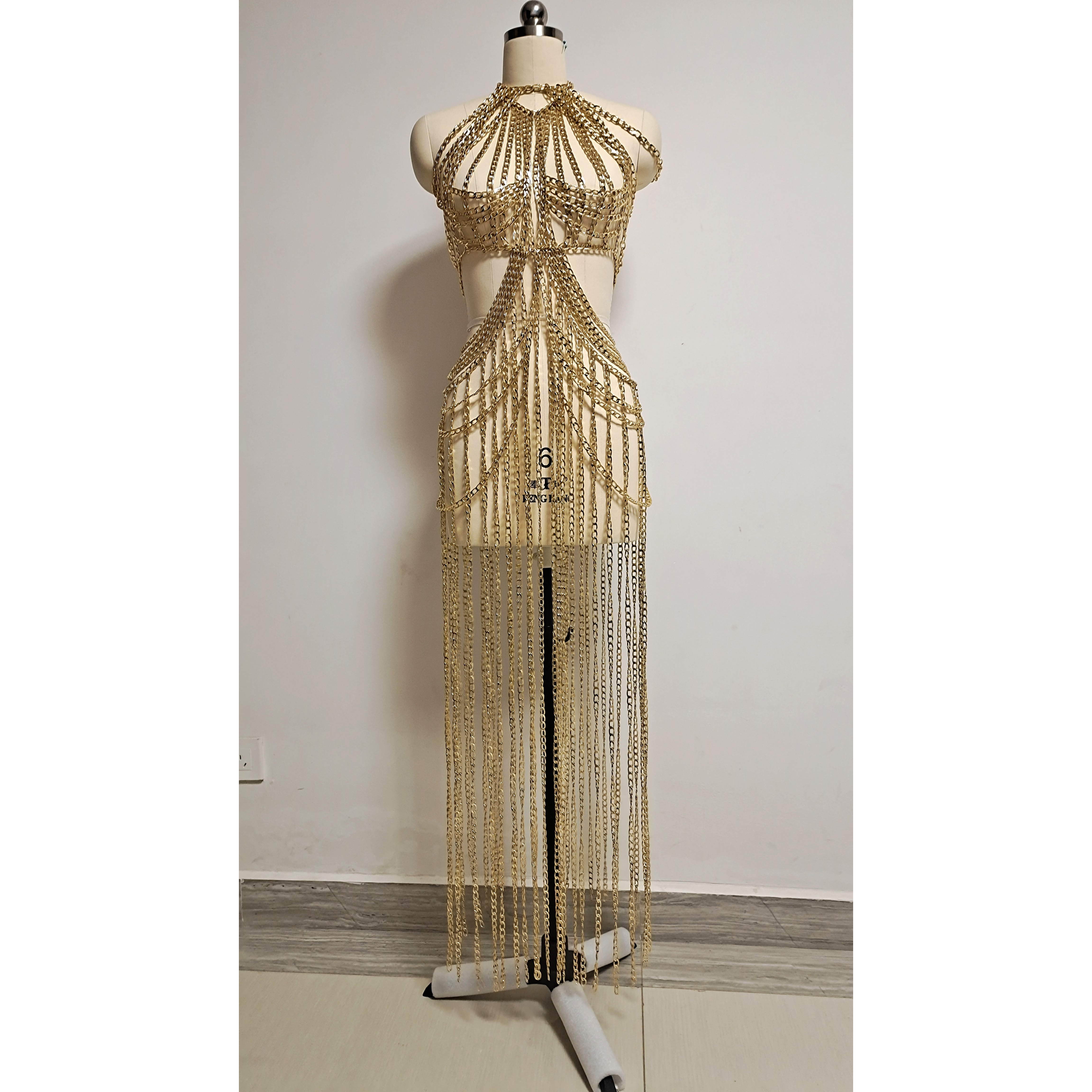 A5879 Sexy Design Chain See Through Stage Dress Hollow Out Sleeveless Women Maxi Dress Formal Dress Women 