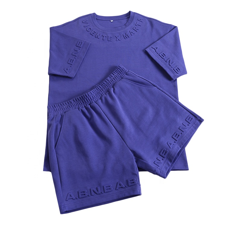 Finch Garment Custom Embossed Short Sets Men's Tracksuits Summer Cotton T Shirt And Shorts Set 2 Piece Men Sets