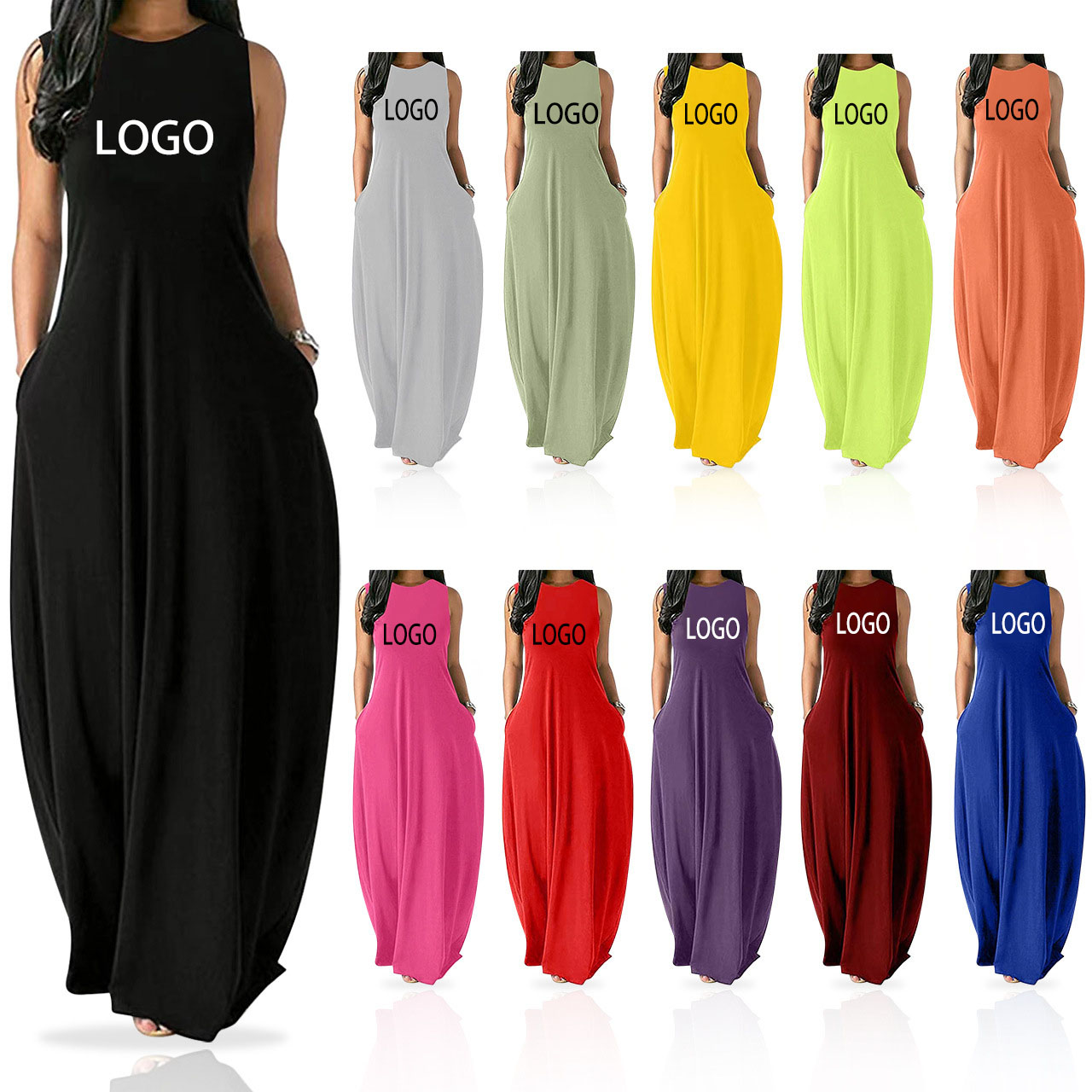 Women's Clothing Trend Casual Dress Round Neck Vest Dress For Ladies Solid Color Custom Logo Sleeveless Loose Dress Office Wear 