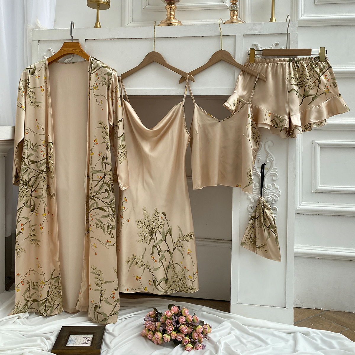 2022 Satin Silk Pajamas Women's Pajamas Set Satin Lingerie Nightgown Women Satin Nightdress Sleepwear