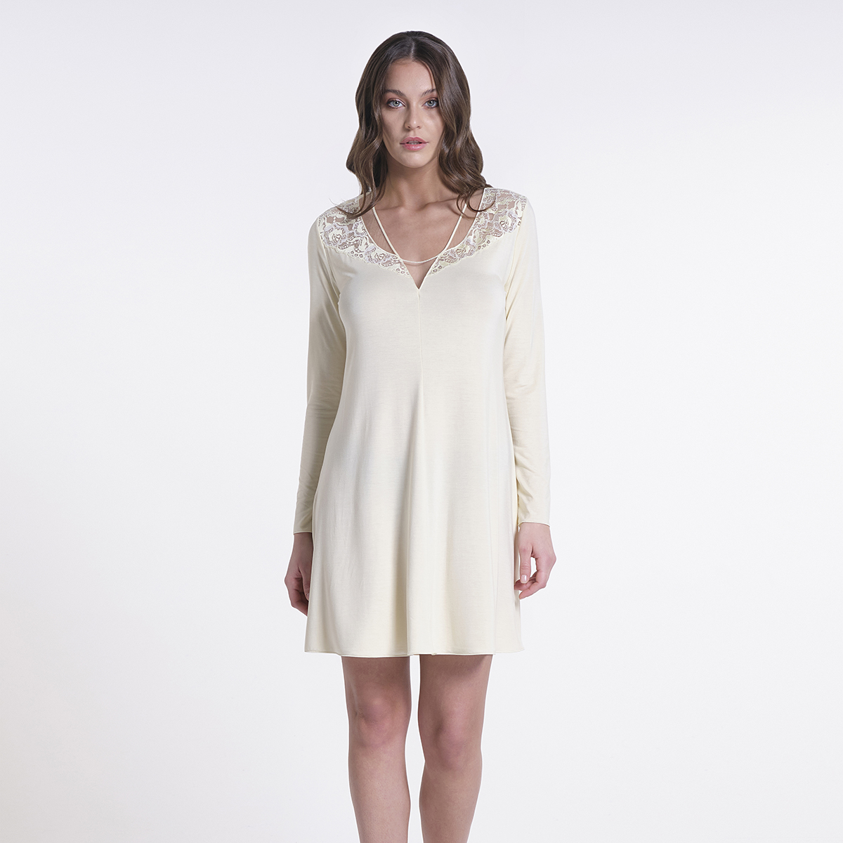 Made In Italy Luxury Micromodal Chemise With Macrame Lace And Elastic Tulle For Fall Winter 2022 Sleepwear For Woman 
