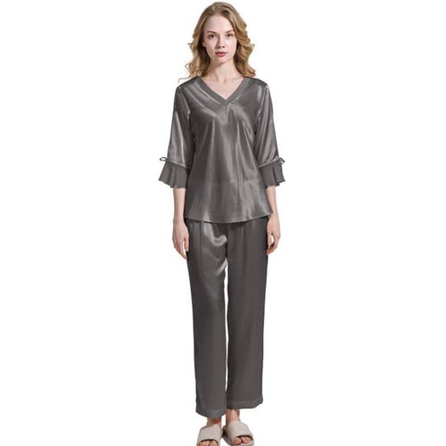 2021 New Style Women's 100% Pure Mulberry Silk Classic Pajama Set Sleepwear Lounge Wear Long Sleeves Pure Silk Sleepwear 