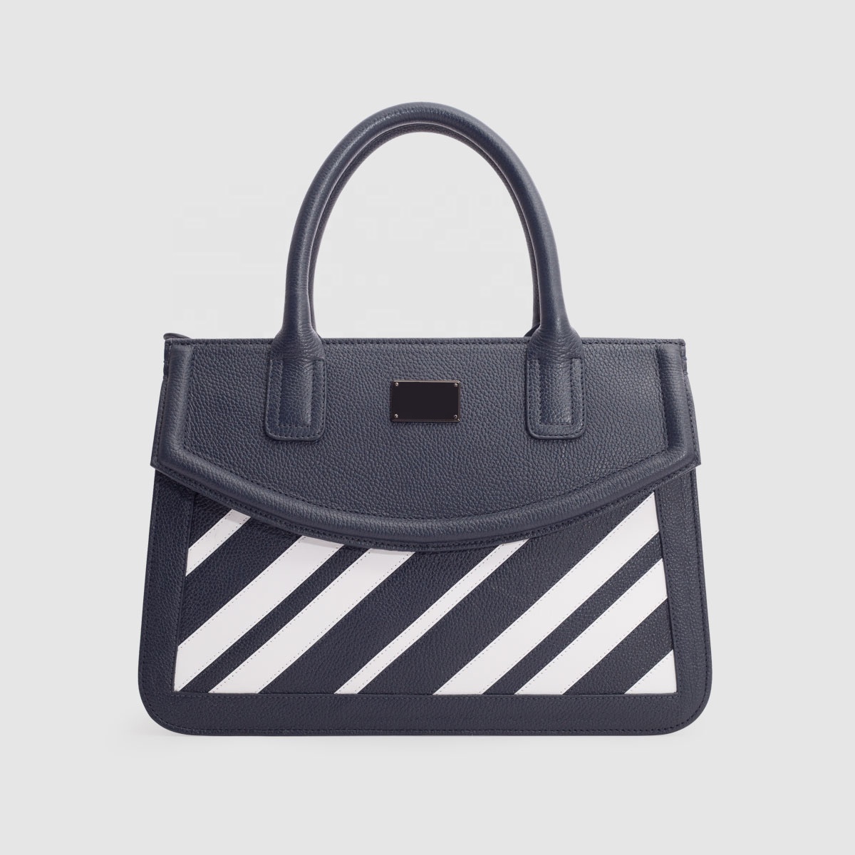 2022 New Design Women's Cow Print Leather Handbag Unique Decorative Stripes OEM Available Box Pattern Tote Bag Open Closure Type